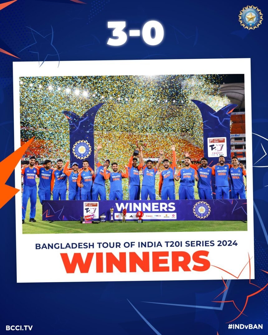भारतीय टीम ने टी20 श्रृंखला में किया क्लीव स्वीप, बांग्लादेश को 133 रन से हराया