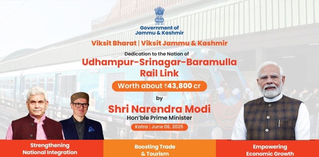 माननीय प्रधानमंत्री श्री @narendramodi द्वारा लगभग ₹43,800 करोड़ की लागत से बने उधमपुर-श्रीनगर-बारामुला रेल लिंक को राष्ट्र को समर्पित किया गया।