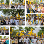 बिजली संकट, महंगी दरों और स्मार्ट मीटर की गड़बड़ियों को लेकर AAP का प्रदर्शन।