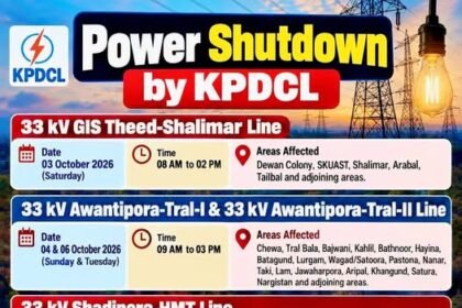 कश्मीर में बिजली कटौती का अलर्ट: 3, 4 और 6 अक्टूबर को कई इलाकों में रहेगा शटडाउन